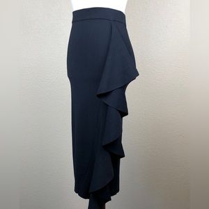 Zara Black Body-Con Pencil ✏️ Skirt w/ Left Side Ruffle. Size- S